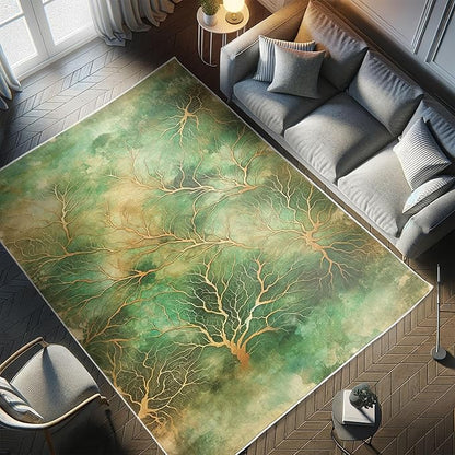 Ambesonne Abstract Decorative Rug, Autumn Leafless Branches with Watercolor Look Dreamy Back Jungle Tones, Quality Carpet for Bedroom Dorm and Living Room, 2' 2" x 3' 7", Jade Green Pale Coffee