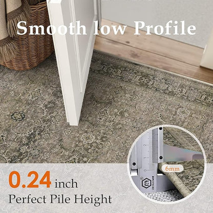 HUGEAR 6x9 Washable Area Rug Taupe Vintage Neutral Bedroom Rug Soft Non Slip Distressed Carpet Low Pile Pet Friendly for Living Room Bedside Dining Room