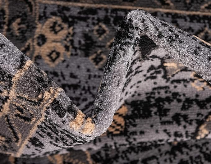 Unique Loom Taftan Collection Border Geometric Tribal Inspired Design Area Rug (6' 0 x 9' 0 Rectangular, Gray/ Black)