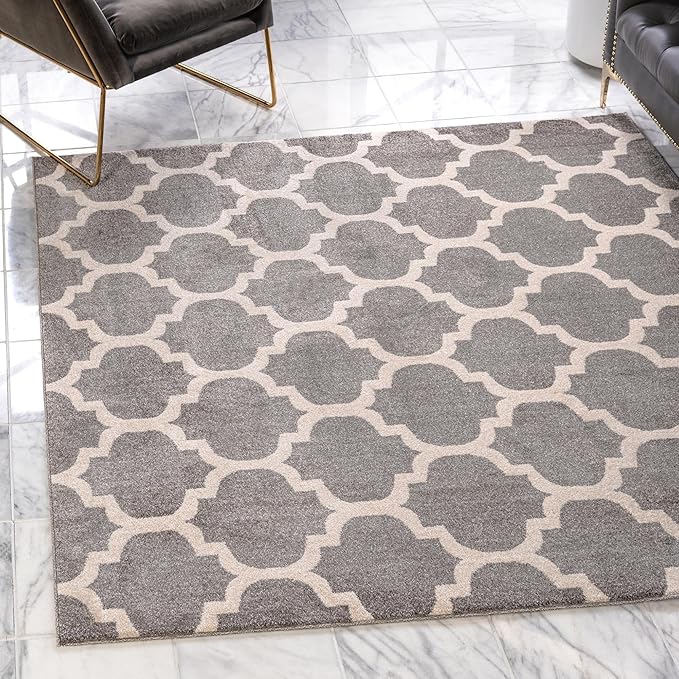 Rugs.com Lattice Collection Rug – 10 Ft Square Dark Gray Medium-Pile Rug Perfect for Living Rooms, Kitchens, Entryways