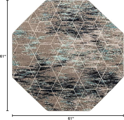 Unique Loom Trellis Frieze Collection Area Rug - Geometric (7' 10" Octagon, Blue Multi/ Ivory)