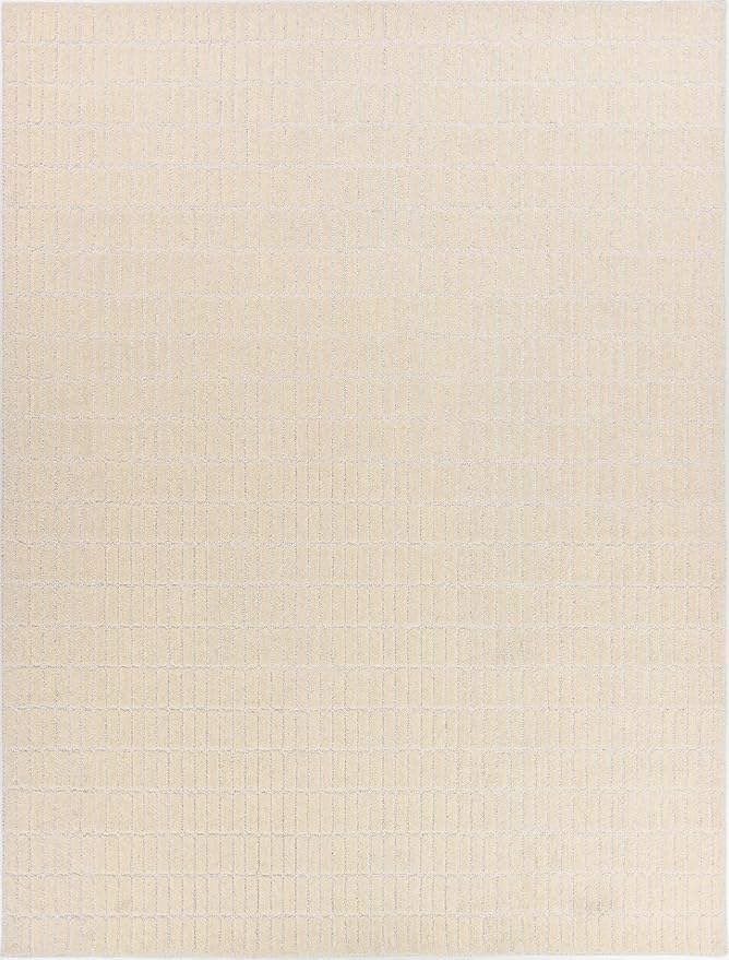 Hand-Tufted 100% Wool Area Rug – Unique Modern Geometric Grid Pattern, Soft Plush Textured Carpet for Living Room, Bedroom, Dining Room & Entryway (Beige, 6' x 8')