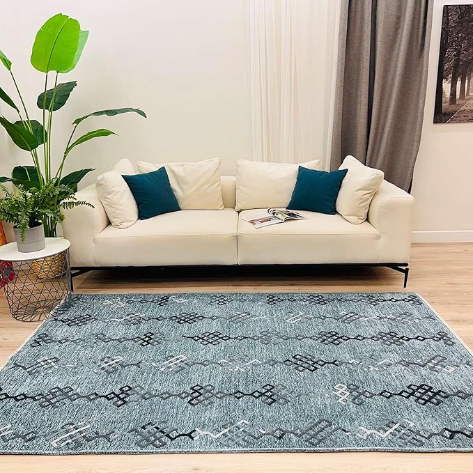 Alfa Rich 5x8 Bluish Gray Washable Area Rugs for Living Room Bedroom Kitchen Decor Cotton Rug