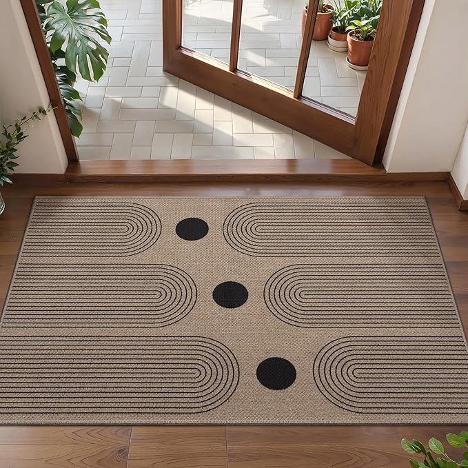 Tangsoo Rainbow Easy Jute 2x3 Outdoor Washable Rug for Entryway,Non-Slip Small Area Rug Farmhouse Throw Mats Modern Neutral Indoor Carpet for Entryway Kitchen Foyer Front Porch