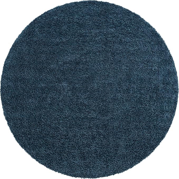 Unique Loom Davos Shag Collection Area Rug - Solid (10' Round, Marine Blue)