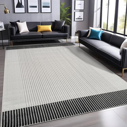 Modern Micro Loop Indoor Area Rugs for Living Room Bedroom Kitchen Geometric Striped Black-White 4x6 Luxury Durable Low and High Pile Non-Shedding Stain Resistant Soft Area Carpet 4 x 6