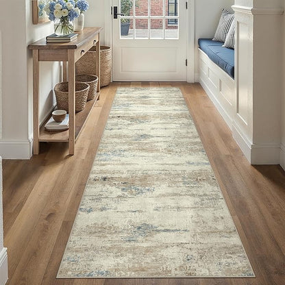 2x8 Runner Rug Washable Beige Brown Abstract Modern Neutral Hallway Carpet Non Slip Soft Low Pile Indoor Kitchen Carpet Contemporary Aesthetic Long Rug Bathroom Bedroom Laundry
