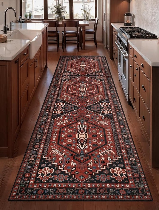 Ciicool Washable Runners Area Rug for Hallways, Ultra Soft 2x8ft Boho Runner Non-Slip Vintage Oriental Long Carpet for Kitchen Bedroom Laundry Bathroom