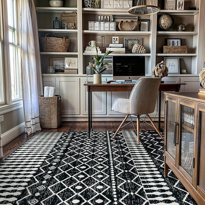 Rugshop Boho Black and White Tribal Area Rug – Geometric Diamond and Stripe Pattern Carpet for Living Room, Bedroom, or Entryway – Soft Modern Bohemian Floor Décor 4' x 6' Black
