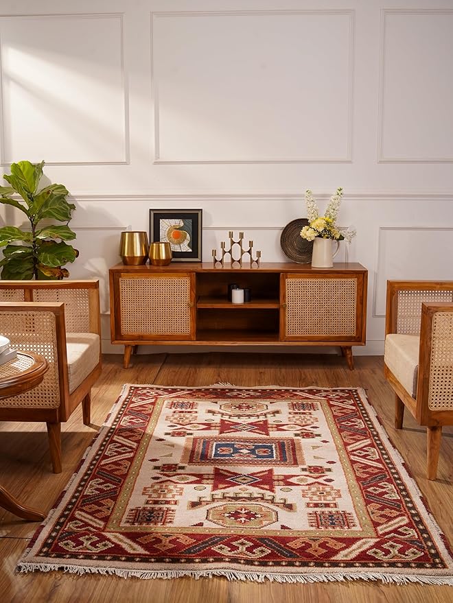 Hand Knotted Wool & Silk ECO-Friendly Oriental Area Rugs - 10'x13', Rectangle Shape, Cream Burgundy Color, Classic Oriental Traditional, Medium Pile Handmade Area Rugs (AF0102)
