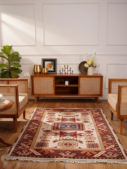 Hand Knotted Wool & Silk ECO-Friendly Oriental Area Rugs - 10'x13', Rectangle Shape, Cream Burgundy Color, Classic Oriental Traditional, Medium Pile Handmade Area Rugs (AF0102)