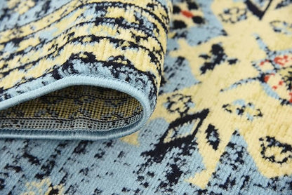 Unique Loom Taftan Collection Border Geometric Tribal Inspired Design Area Rug (3' 0 x 16' 5 Runner, Light Blue/ Gold)