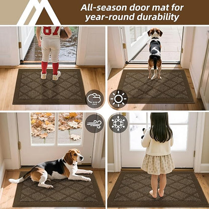 COSY HOMEER Non-Slip Door Mat 20"x32", Entryway Rugs Low Profile Absorbent Dirt Trapper Doormat for Front Entrance, Washable Polypropylene Entry Mat (Dark Brown)