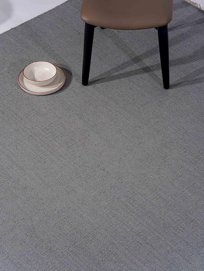 Rugsotic Carpets Hand Woven Flat Weave Kilim Wool ECO-Friendly Area Rugs - 5'x8', Rectangle Shape, Silver Color, Solid Plain Design, Low Pile Handmade Rugs for Living Room, Bed Room (D00111)