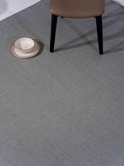 Rugsotic Carpets Hand Woven Flat Weave Kilim Wool ECO-Friendly Area Rugs - 6'x9', Rectangle Shape, Silver Color, Solid Plain Design, Low Pile Handmade Rugs for Living Room, Bed Room (D00111)