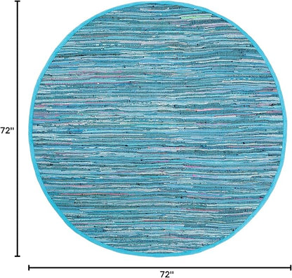 SAFAVIEH Rag Rug Collection Area Rug - 6' Round, Blue & Multi, Handmade Boho Stripe Cotton, Ideal for High Traffic Areas in Living Room, Bedroom (RAR121B)