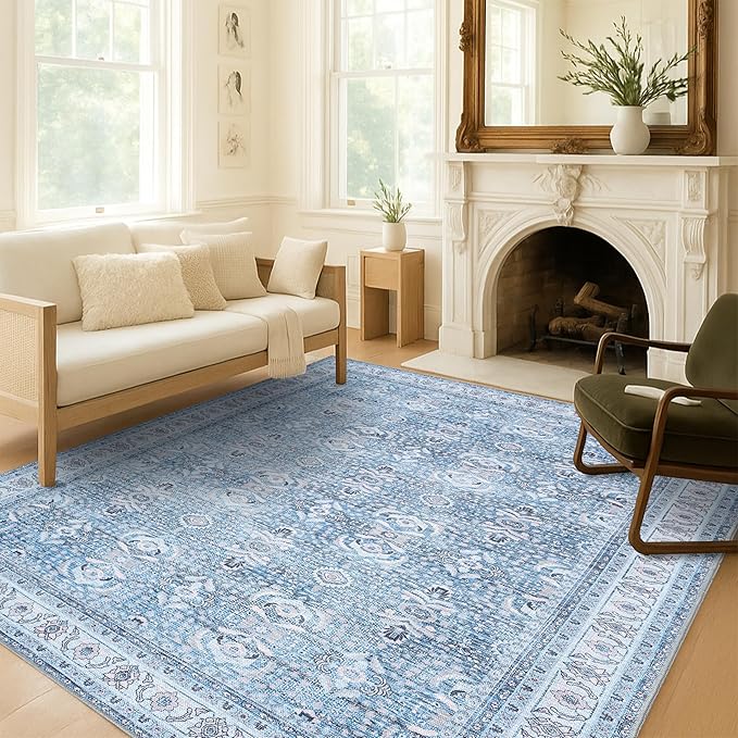 Fame Living Washable Area Rug. Modern Farmhouse. Vintage. Turkish. Bohemian. Distressed. Oriental. Traditional. Rugs for Living Room. Dining. Bedroom. Office. Entryway. Foyer. (866CBl, 2'5" x 6'5")