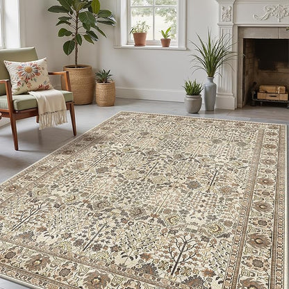 Bavni Area Rugs 5x7, Machine Washable Rugs for Living Room Indoor Non-Slip Carpet Ultra Thin Printed Vintage Rug for Bedroom Dinning Room Nursery Home, Dark Espresso