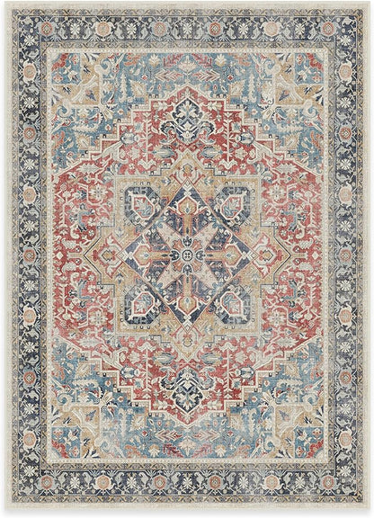 RUGGABLE Washable Vintage Area Rug – Kamran Cayenne Red 5x7, Stain-Resistant, Non-Slip – Medium Machine Washable Rugs for Living Room, Bedroom, Hallway, Entryway & Office–with Standard Pad