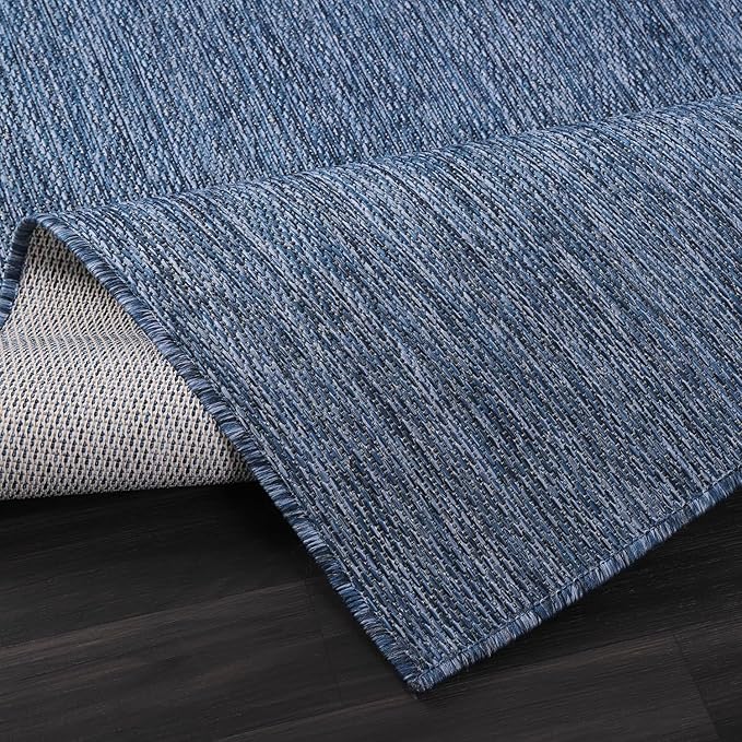Beverly Rug Indoor Outdoor Rug 5x7, Washable Outside Carpet for Patio, Deck, Porch, Solid Modern Area Rug, Water Resistant, Azure Blue