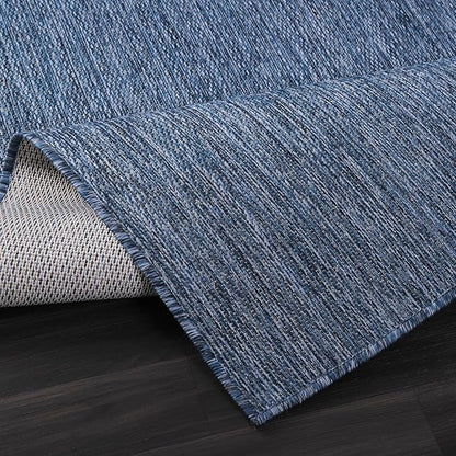 Beverly Rug Indoor Outdoor Rug 5x7, Washable Outside Carpet for Patio, Deck, Porch, Solid Modern Area Rug, Water Resistant, Azure Blue