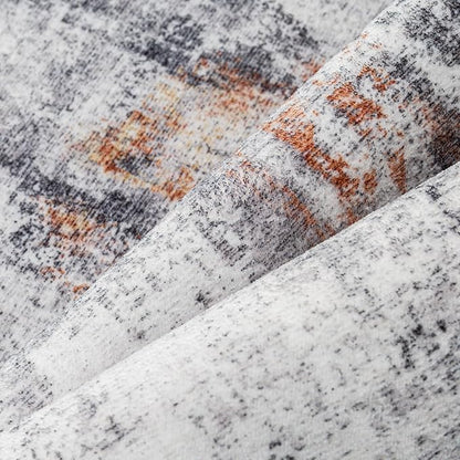 6x9 Washable Area Rug Grey Rust Abstract Living Room Bedroom Carpet Neutral Modern Non-Slip Soft Low Pile Lightweight Vacuumable Throw Rug for Dining Room Kitchen