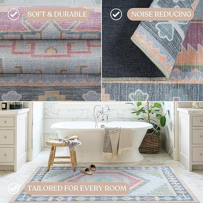 Fame Living Washable Area Rug. Modern Farmhouse. Vintage. Turkish. Bohemian. Distressed. Oriental. Traditional. Rugs for Living Room. Dining. Bedroom. Office. Entryway. Foyer. (856GP, 2'5" x 9'8")