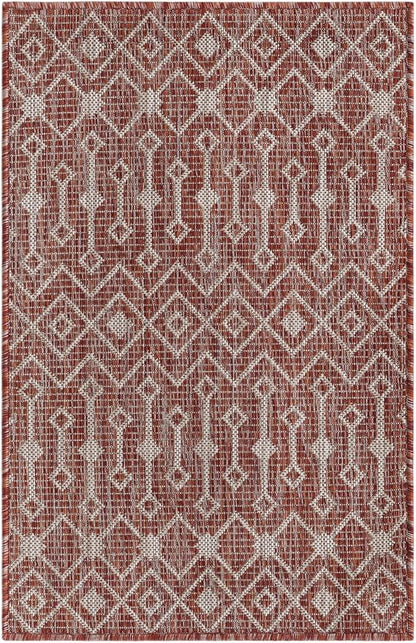 Unique Loom Outdoor Trellis Collection Area Rug - Tribal Trellis (2' x 3' 1" Rectangle Rust Red/Ivory)