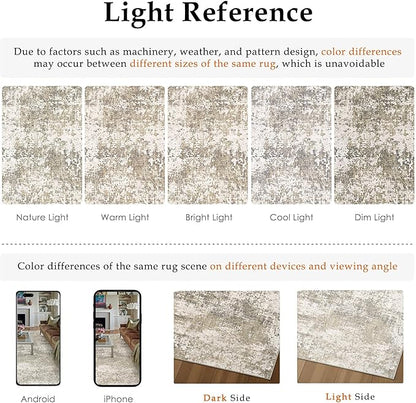 Beige Area Rug 4x6 Machine Washable Modern Abstract Office Carpet Neutral Non Slip Indoor Entry Low Pile Soft Non Shedding Small Mat Bedroom Throw Rug for Kitchen Laundry Dining Room