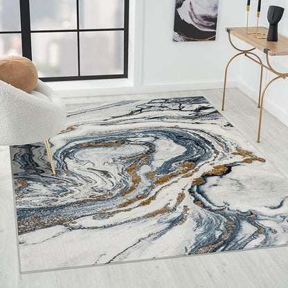 LUXE WEAVERS Marble Effect Abstract Blue 5x7 Area Rug