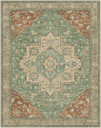 GENIMO 6x9 Area Rugs for Living Room, Machine Washable Non Slip Vintage Rugs, Low Pile Lightweight Chenille Print Rug for Bedroom, Dining Room, Home Office