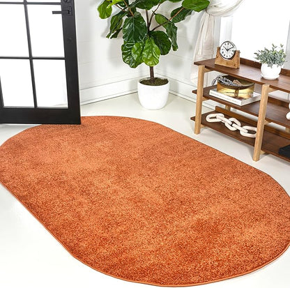 JONATHAN Y Haze Solid Low-Pile Orange 4x6 Oval Indoor Area Rug, Coastal,Bohemian,Minimalist,Classic, Easy-Cleaning for Living Room,Bedroom,Kitchen,Pet Friendly,Non-Shedding (SEU100M-4OV)