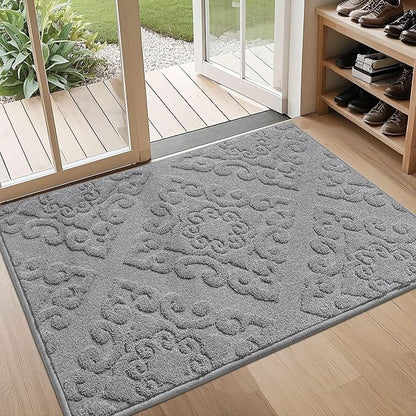 COSY HOMEER Door Mat 32”x48”,Absorbent Dirt Trapper Entryway Rugs,Non-Slip Welcome Mat,Washable Entry Rugs,Low Pile Doormat for Front Back Door,Wet Shoes & Paws,Grey