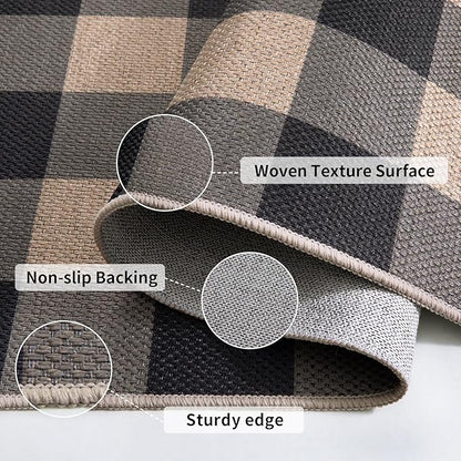 Tangsoo Checkered Easy Jute Runner Rug for Hallways,2x6 Washable Non-Slip Carpet Runner for Kitchen Bedroom Laundry Entryway Modern Black Grey Indoor Outdoor Floor Mat
