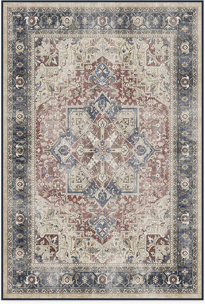 RUGGABLE Washable Area Rug – Kamran Royal Blue 4x6, Stain-Resistant, Non-Slip – Medium Machine Washable Rugs for Living Room, Bedroom, Hallway, Entryway & Office–with Standard Pad