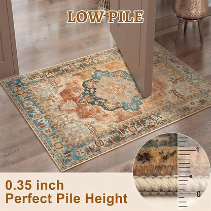 Tangsoo 2x3 Small Rug for Entryway, Washable Rugs Vintage Non Slip Small Area Rug, Indoor Front Door Rug, Print Distressed Door Mat Carpet, Soft Low Pile Rugs for Entry Entrance Kitchen Bedroom