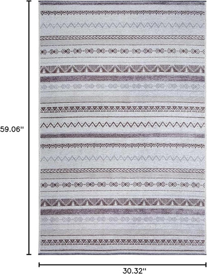 Alfa Rich 3x5 Gray Off White Washable Area Rugs for Living Room Bedroom Kitchen Decor Cotton Runner
