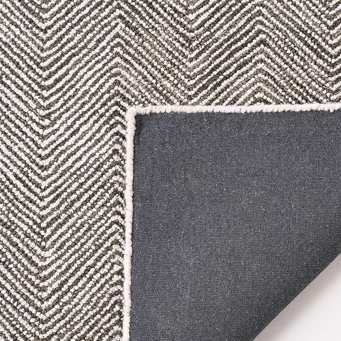 Modern Herringbone Chevron Collection Handcrafted Wool Area Rug - Durable, Zigzag Pattern, for High Traffic, Contemporary Design for Living Room, Bedroom, Dining Room Decor (Dark Olive, 2.6' x 12')