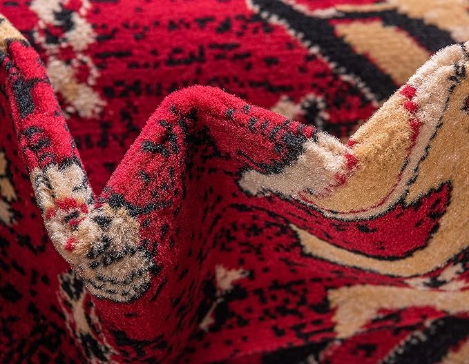 Unique Loom Taftan Collection Border Geometric Tribal Inspired Design Area Rug (8' 0 x 10' 0 Rectangular, Red/ Gold)