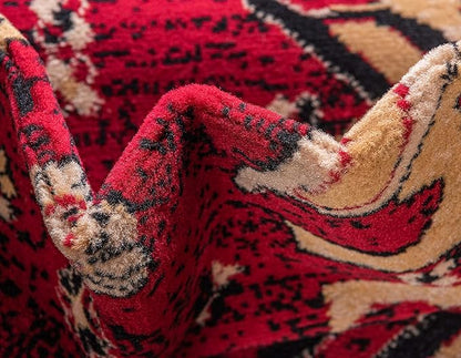 Unique Loom Taftan Collection Border Geometric Tribal Inspired Design Area Rug (4' 0 x 6' 0 Rectangular, Red/ Gold)
