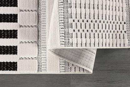 CAMILSON Modern Rug 10x14 Luxury Geometric Pattern Large Micro Loop Area Rugs Soft High and Low Pile Stain Resistant Easy to Clean Non-Shedding Durable Living Room Bedroom Indoor Carpet (White/Black)