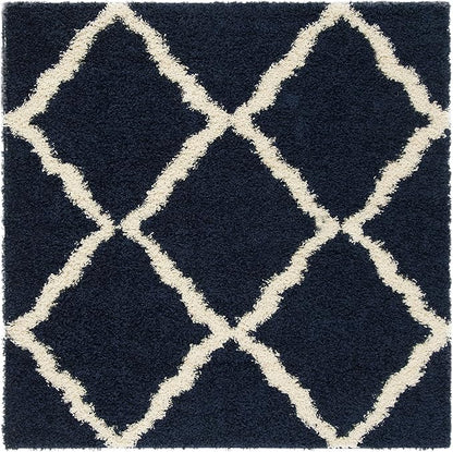 SAFAVIEH Dallas Shag Collection Area Rug - 10' Square, Navy & Ivory, Trellis Design, Non-Shedding & Easy Care, 1.5-inch Thick Ideal for High Traffic Areas in Living Room, Bedroom (SGD257N)