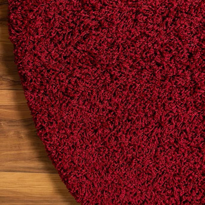 Unique Loom Solid Shag Collection Area Rug (5' 3" Round, Cherry Red)