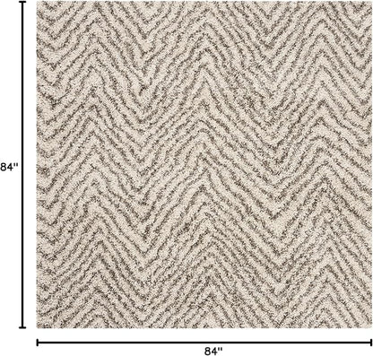 SAFAVIEH Hudson Shag Collection Area Rug - 7' Square, Ivory & Grey, Chevron Design, Non-Shedding & Easy Care, 2-inch Thick Ideal for High Traffic Areas in Living Room, Bedroom (SGH375A)