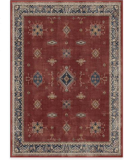 RUGGABLE Washable Vintage Area Rug – Verena Amber Red 5x7, Stain-Resistant, Non-Slip – Medium Machine Washable Rugs for Living Room, Bedroom, Hallway, Entryway & Office–with Cushioned Pad