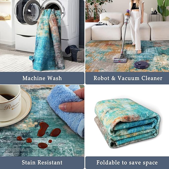 vivorug Runner Rug 2'x7' Machine Washable Non-Slip Runners for Hallways Kitchen Entryway Laundry Room Modern Abstract Carpet Hallway Runner, Rosy Clouds