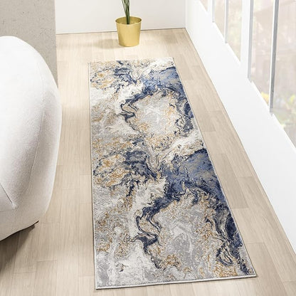 LUXE WEAVERS Marble Swirl Abstract Area Rug, Blue 2x7