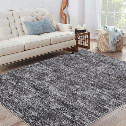 RUGSREAL Washable Rug 10x13 for Living Room Modern Abstract Area Rug Non-Slip Large Contemporary Bedroom Rug Stain Resistant Aesthetic Accent Floor Carpet Foldable Solid Rug for Home Office, Dark Grey