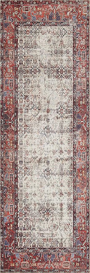 Loloi Layla Collection LAY-12 Ivory/Brick 3'-6" x 5'-6" .13" Thick Accent Rug, Soft, Durable, Vintage Inspired, Distressed, Low Pile, Non-Shedding, Easy Clean, Printed, Living Room Rug