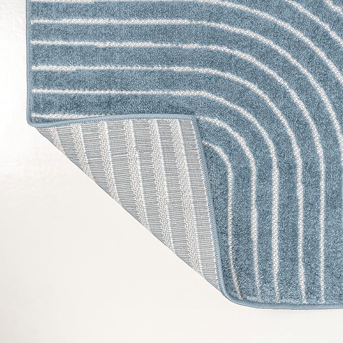 JONATHAN Y Hallie High-Low Curve Dark Blue/Cream 5x8 Indoor/Outdoor Area Rug, Minimalist Geometric, Pet Friendly, for Patio, Backyard, Living Room, Bedroom, Office, Hose-Washable (SCN100C-5)